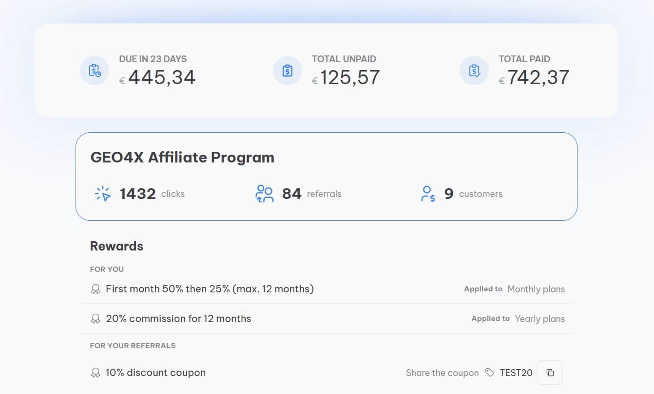 Affiliate program preview