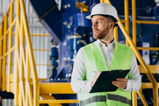 Ouvrier dans une usine écrivant des notes
