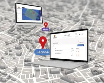 Schéma illustrant le partage collaboratif des données géospatiales entre utilisateurs éloignés, via une plateforme cloud.